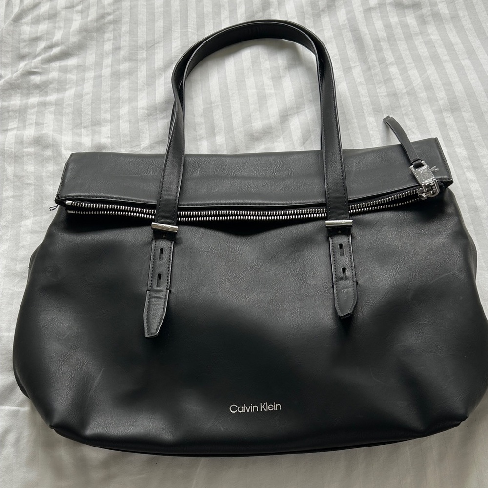 Calvin Klein Black Zip-Top Shoulder Tote